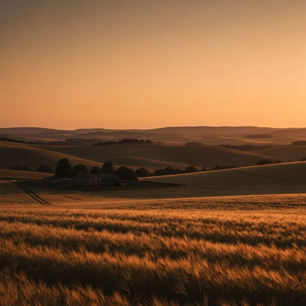 Golden hour farm landscape
